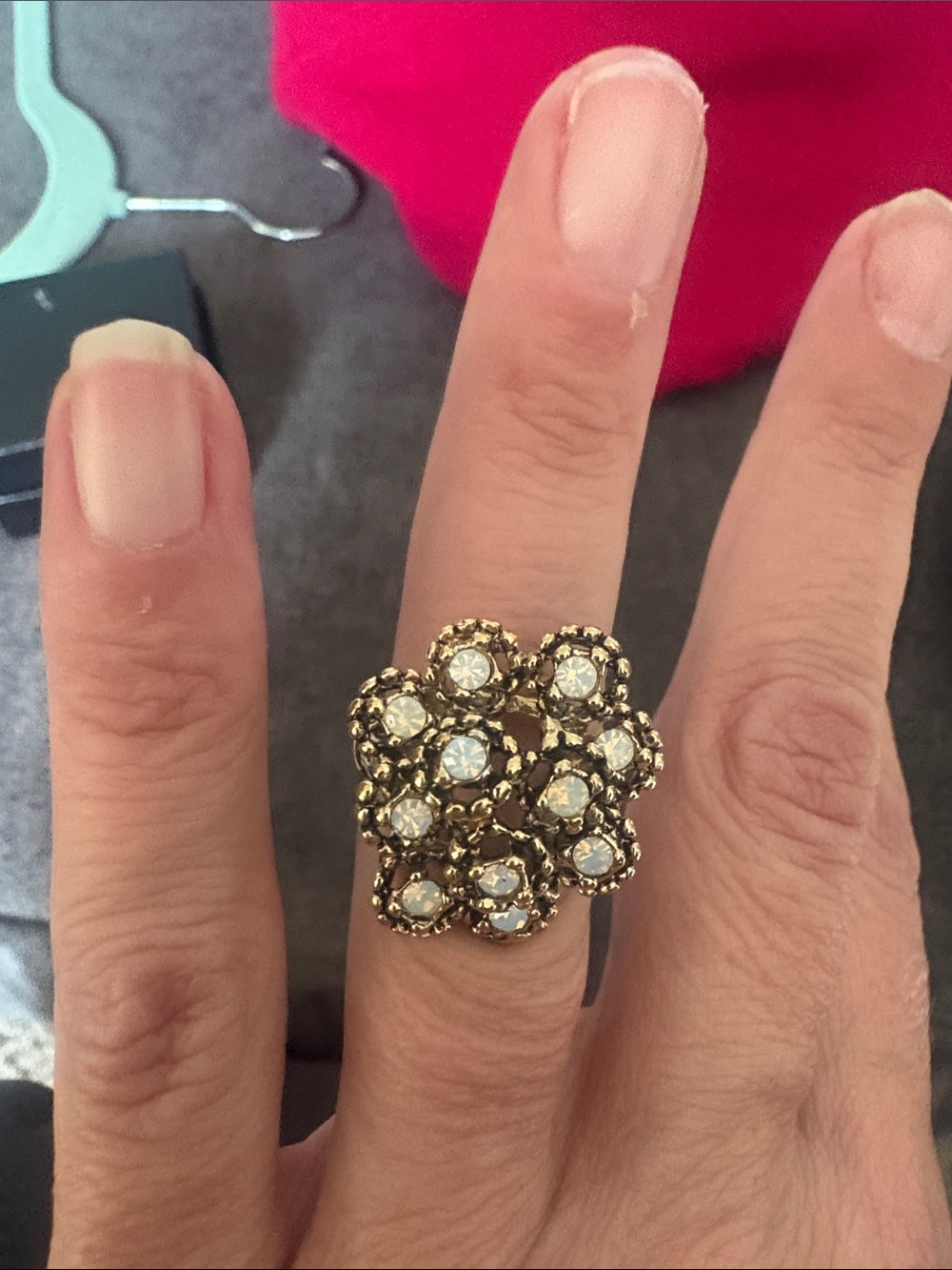 Vintage ESPO 18K HGE Faux Opal Cluster Cocktail Ring Size [Insert Size Here] Mid
